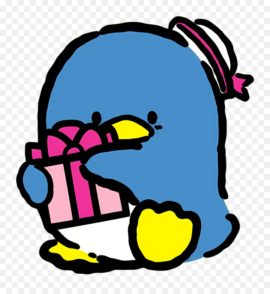 Esmoquin，Pingüino Azul Con Regalo PNG