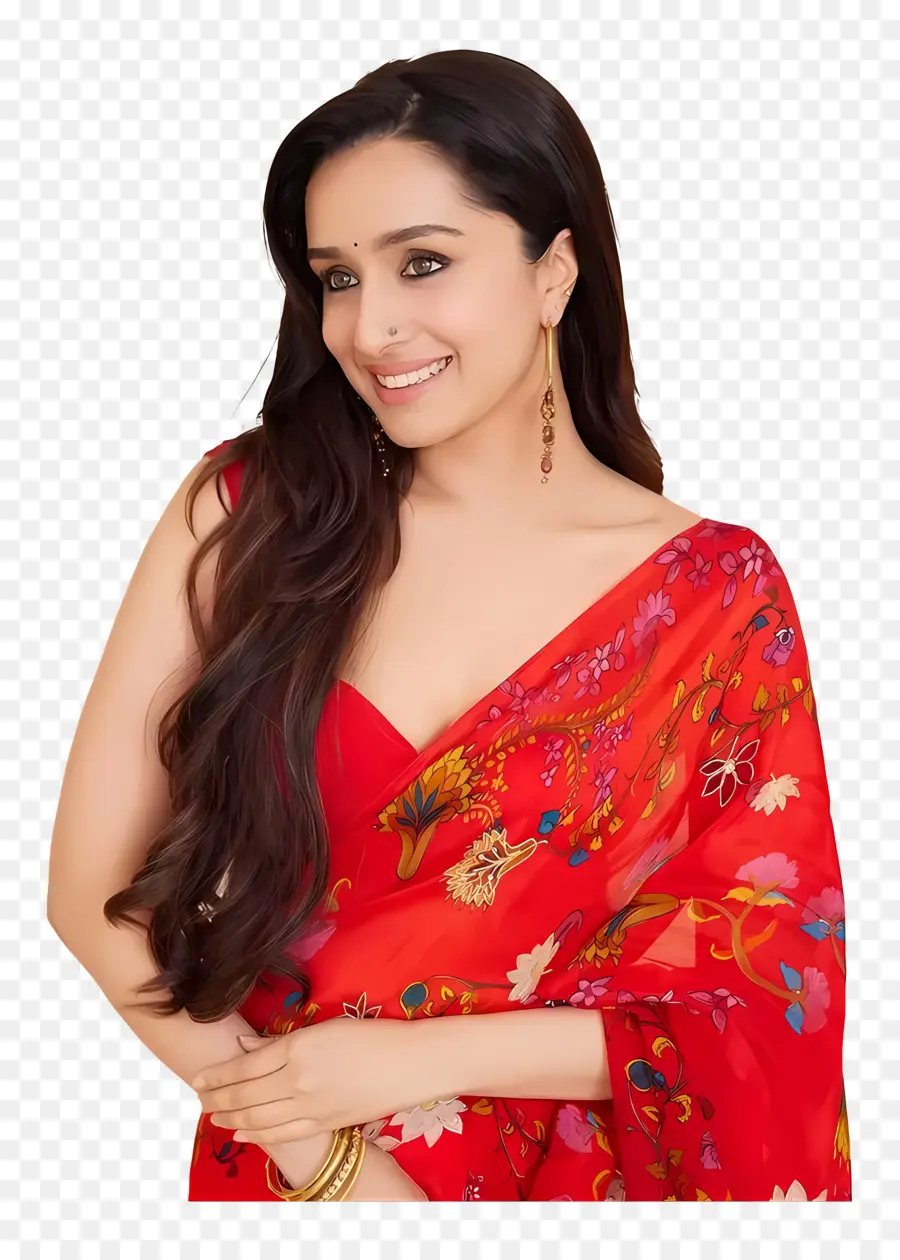 Shraddha Kapoor，Mujer En Vestido Rojo De Flores PNG