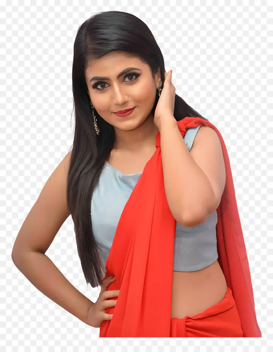 Kavya Ramesh，Mujer En Sari Rojo PNG