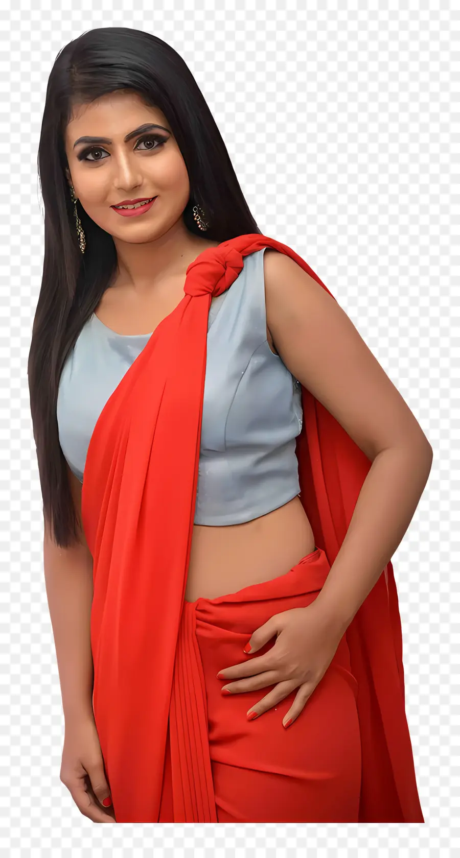 Kavya Ramesh，Mujer En Sari Rojo PNG