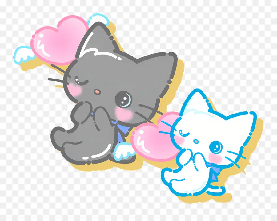 Gato，Dos Lindos Gatos Con Corazones PNG