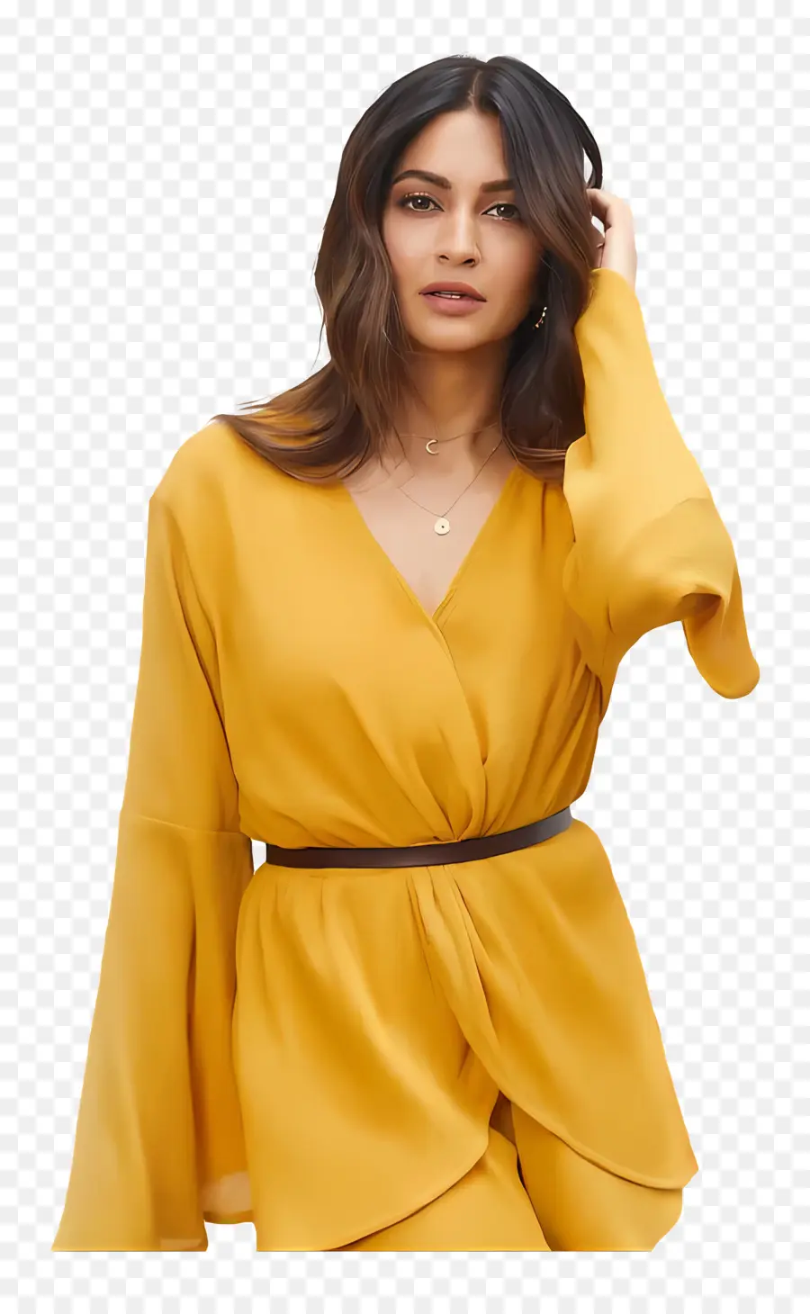 Kriti Kharbanda，Vestido Amarillo PNG