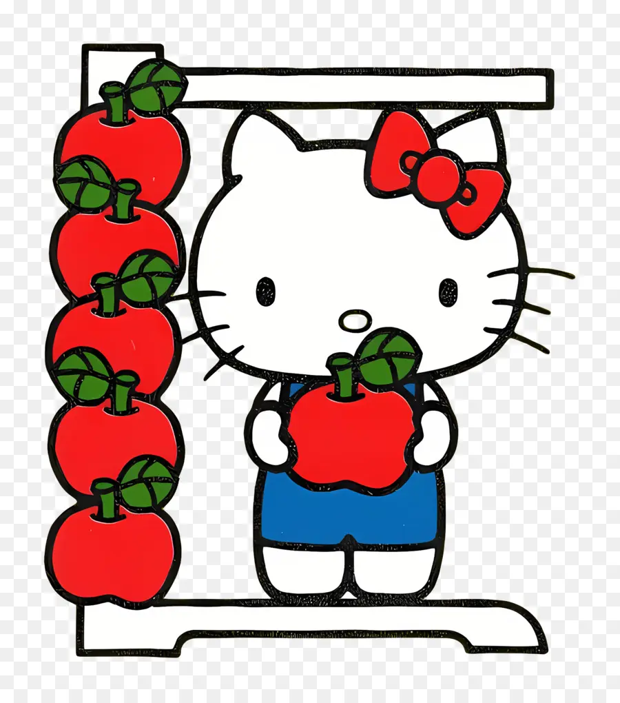 Hola Gatito，Gato De Dibujos Animados Con Manzanas PNG