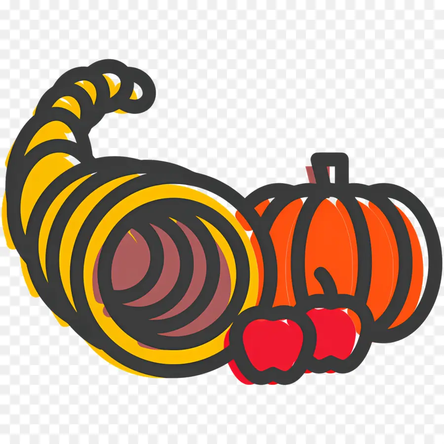 Cornucopia De Acción De Gracias，Cornucopia Y Calabaza PNG