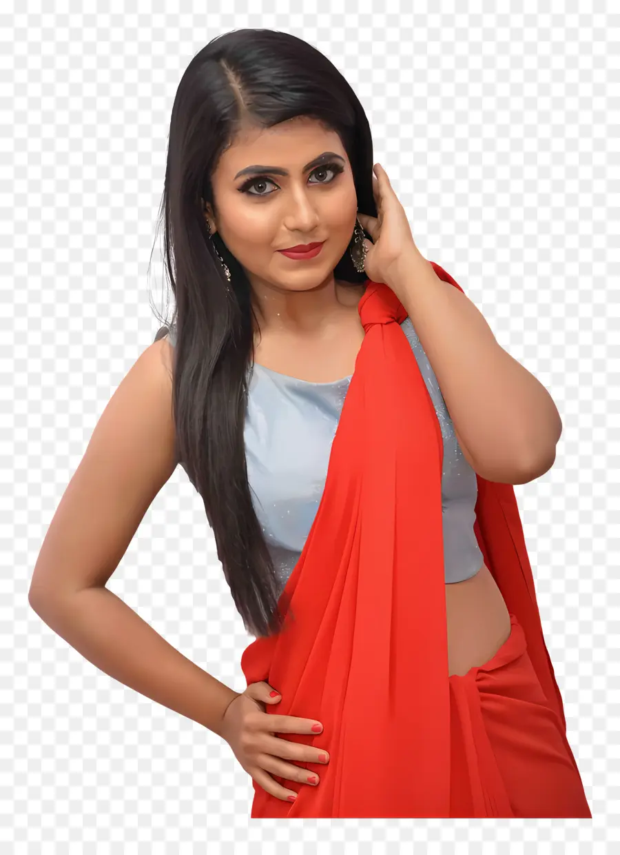 Kavya Ramesh，Mujer En Sari Rojo PNG