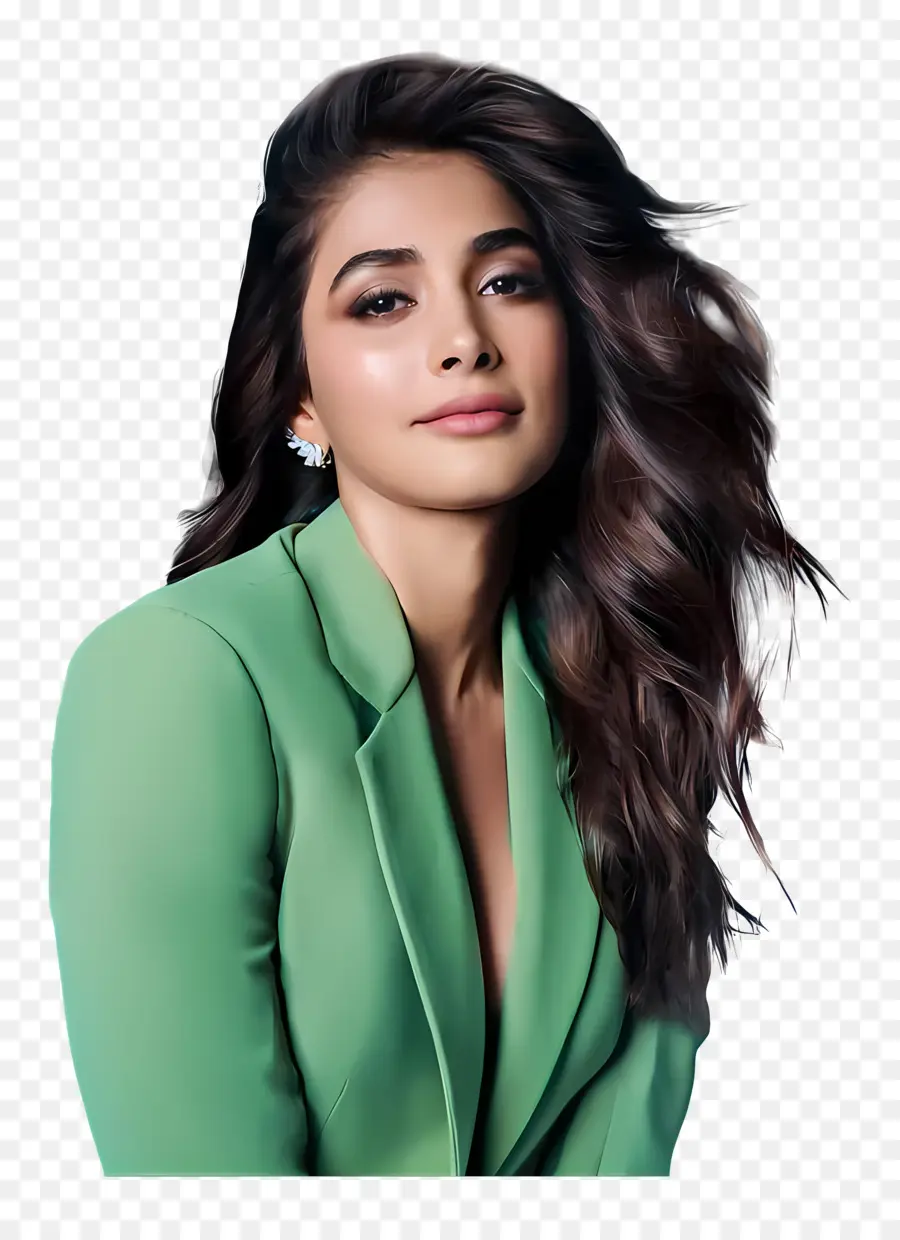 Pooja Hegde，Mujer En Traje Verde PNG