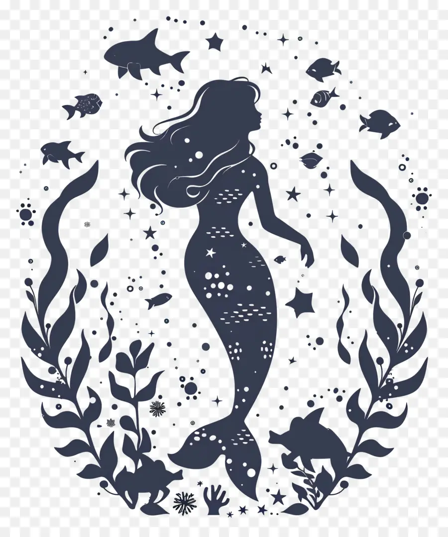 Silueta De Sirena，Océano PNG