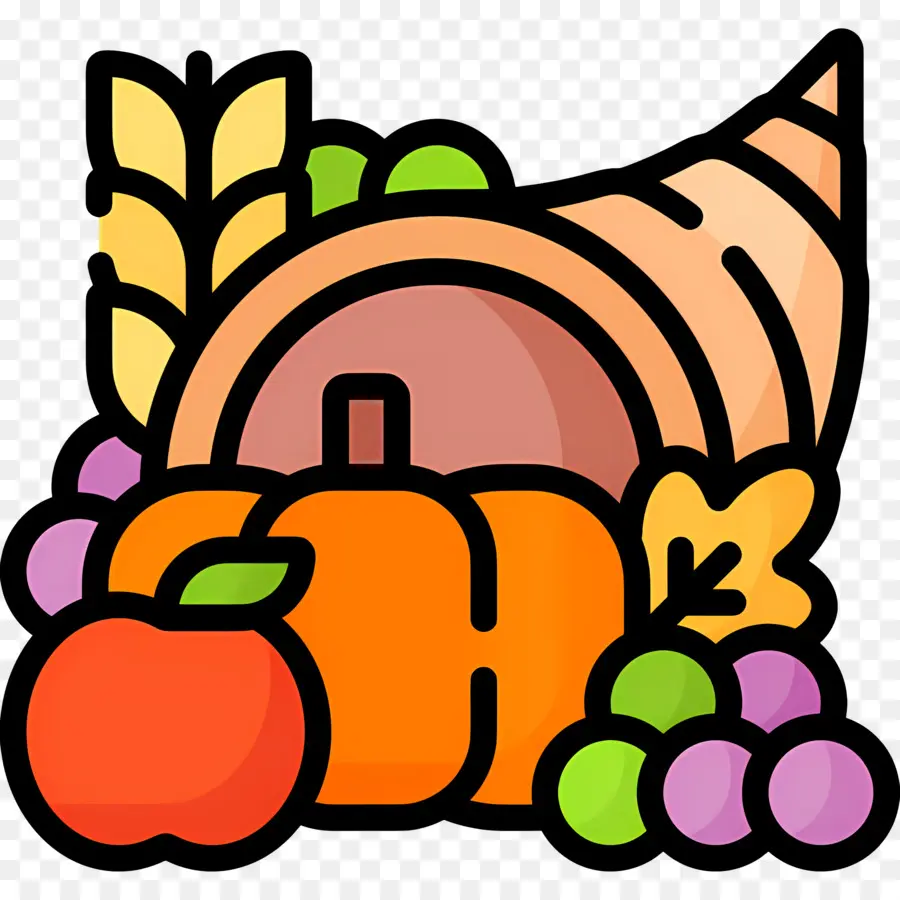 Cornucopia De Acción De Gracias，Cornucopia Y Frutas PNG