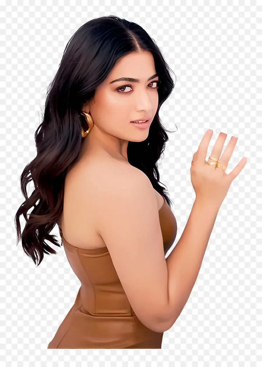 Rashmika Mandanna，Vestido Marrón PNG