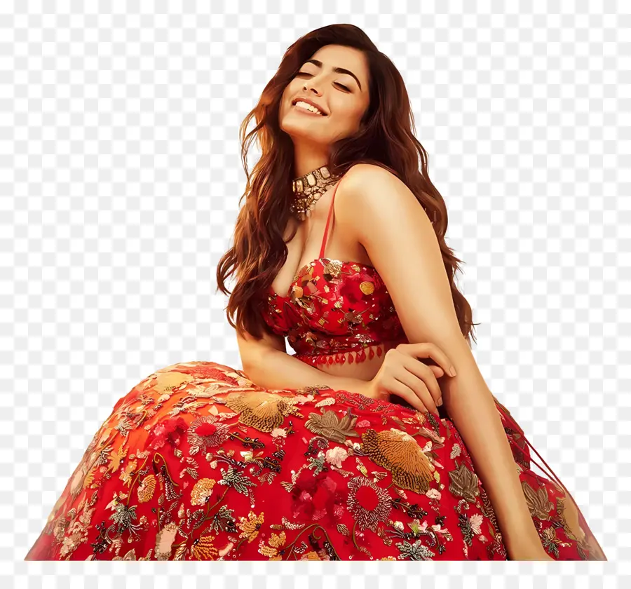 Rashmika Mandanna，Mujer En Vestido Rojo PNG