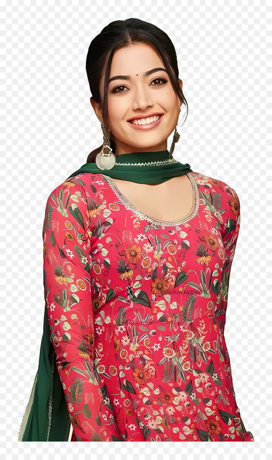 Rashmika Mandanna，Mujer En Vestido De Flores PNG