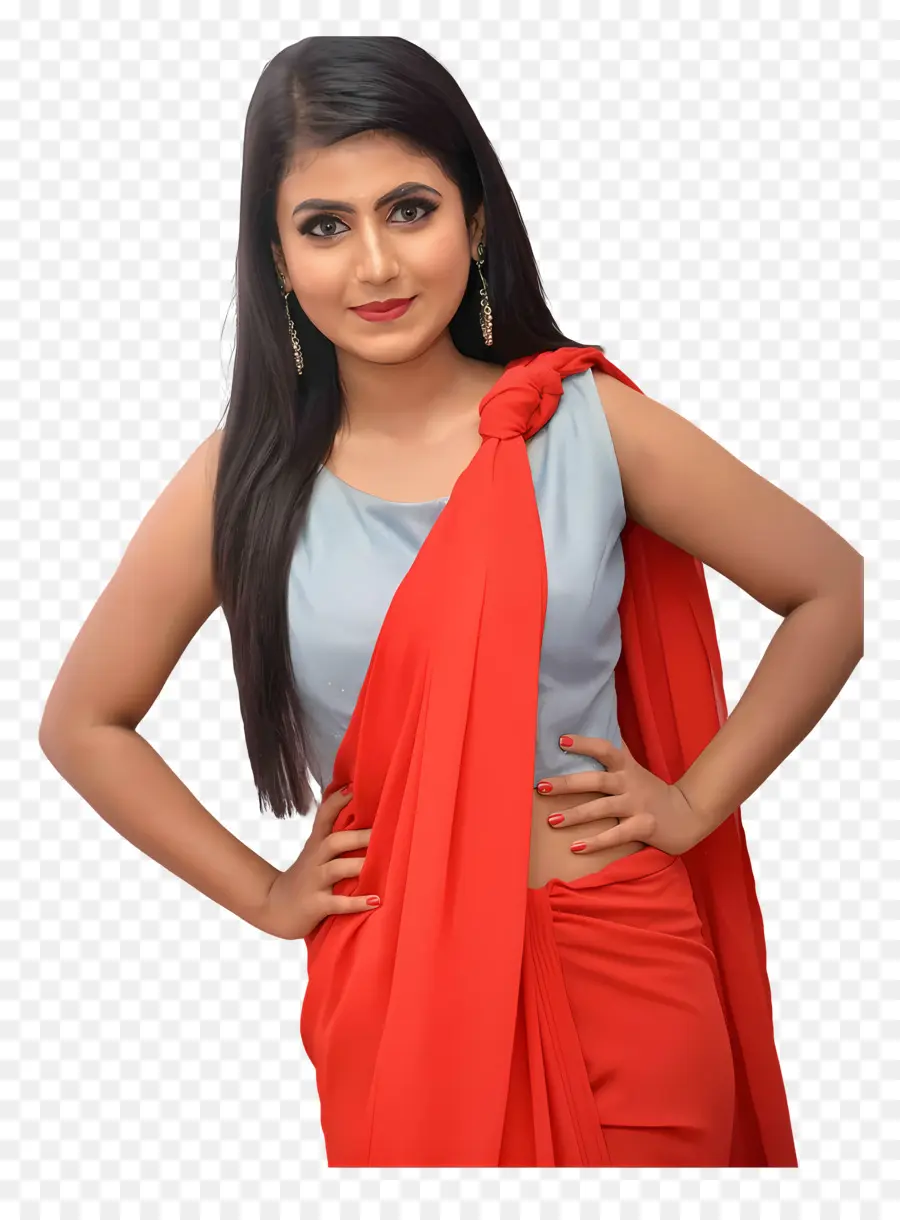 Kavya Ramesh，Mujer En Sari Rojo PNG