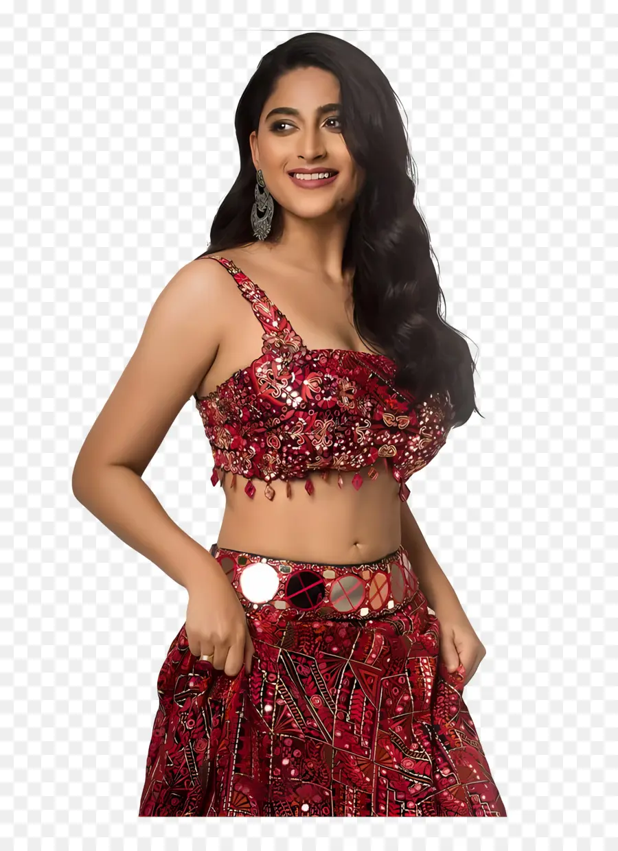 Nishvika Naidu，Mujer En Vestido Rojo PNG