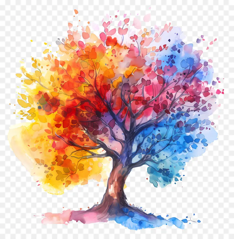 árbol De Acuarela，árbol Colorido PNG