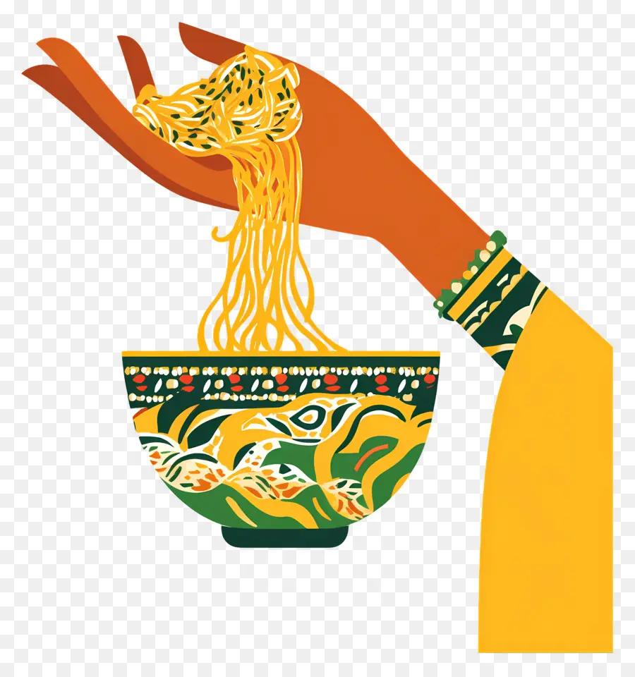 Mano India，Mano Decorada Con Fideos PNG