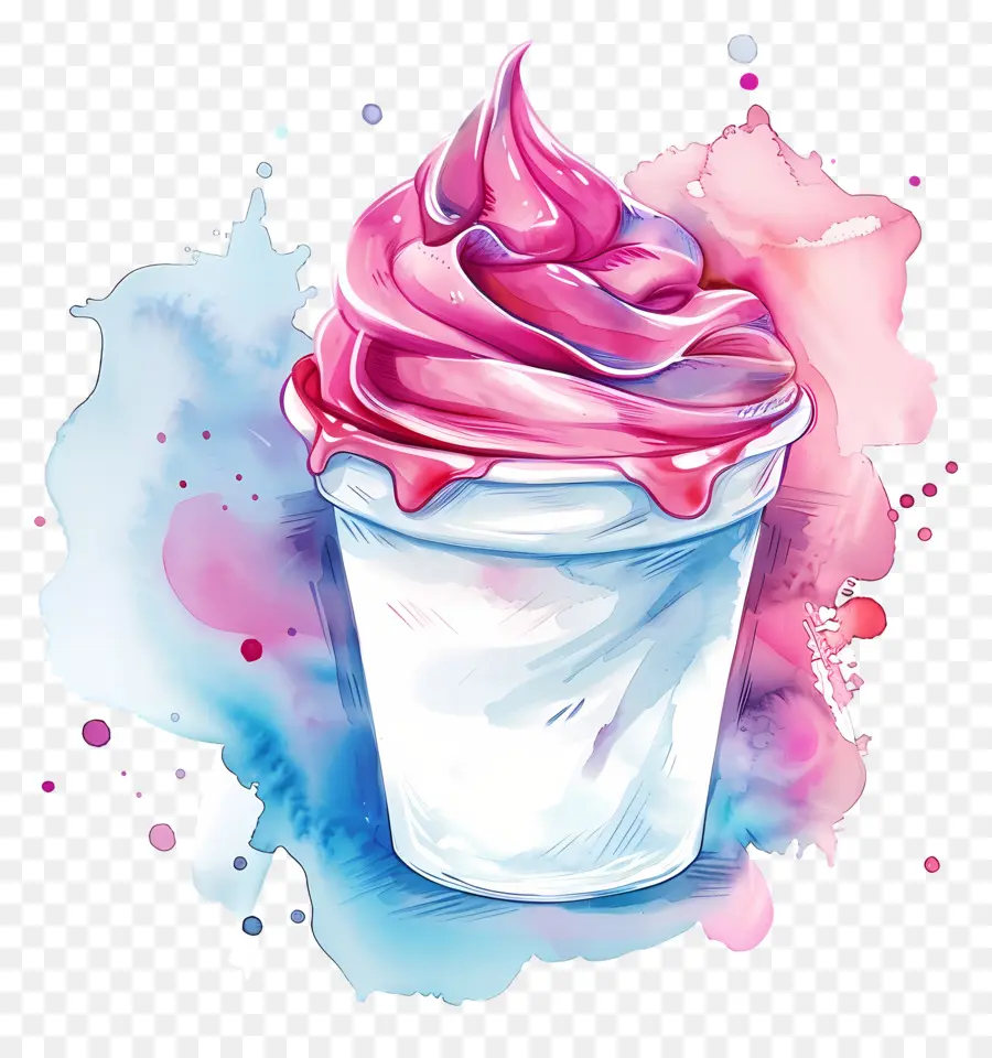 Taza De Yogur De Acuarela，Helado Rosa PNG