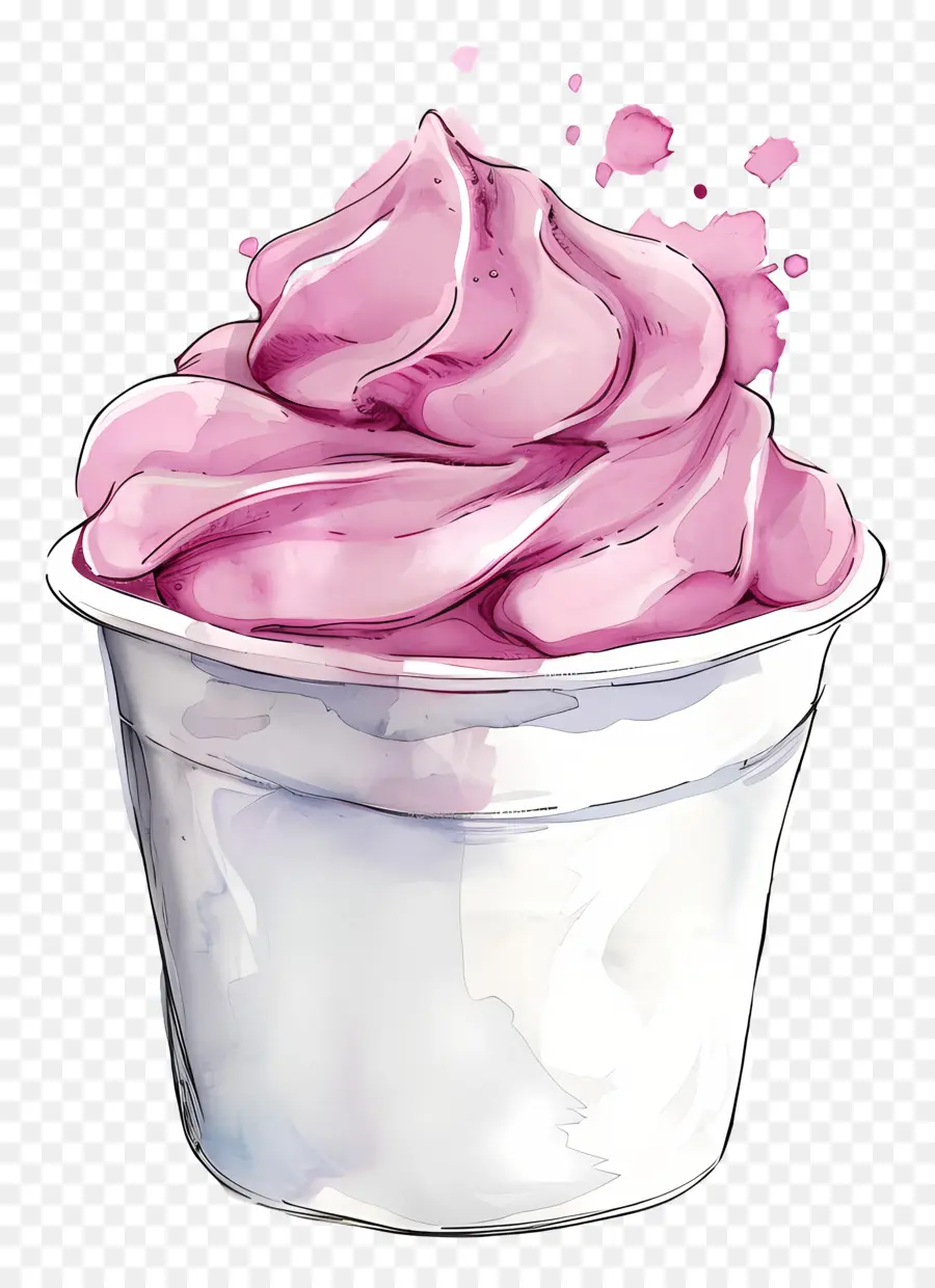 Taza De Yogur De Acuarela，Helado Rosa PNG