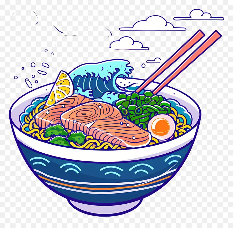 Tazón De Ramen，Tazón De Fideos Con Salmón PNG