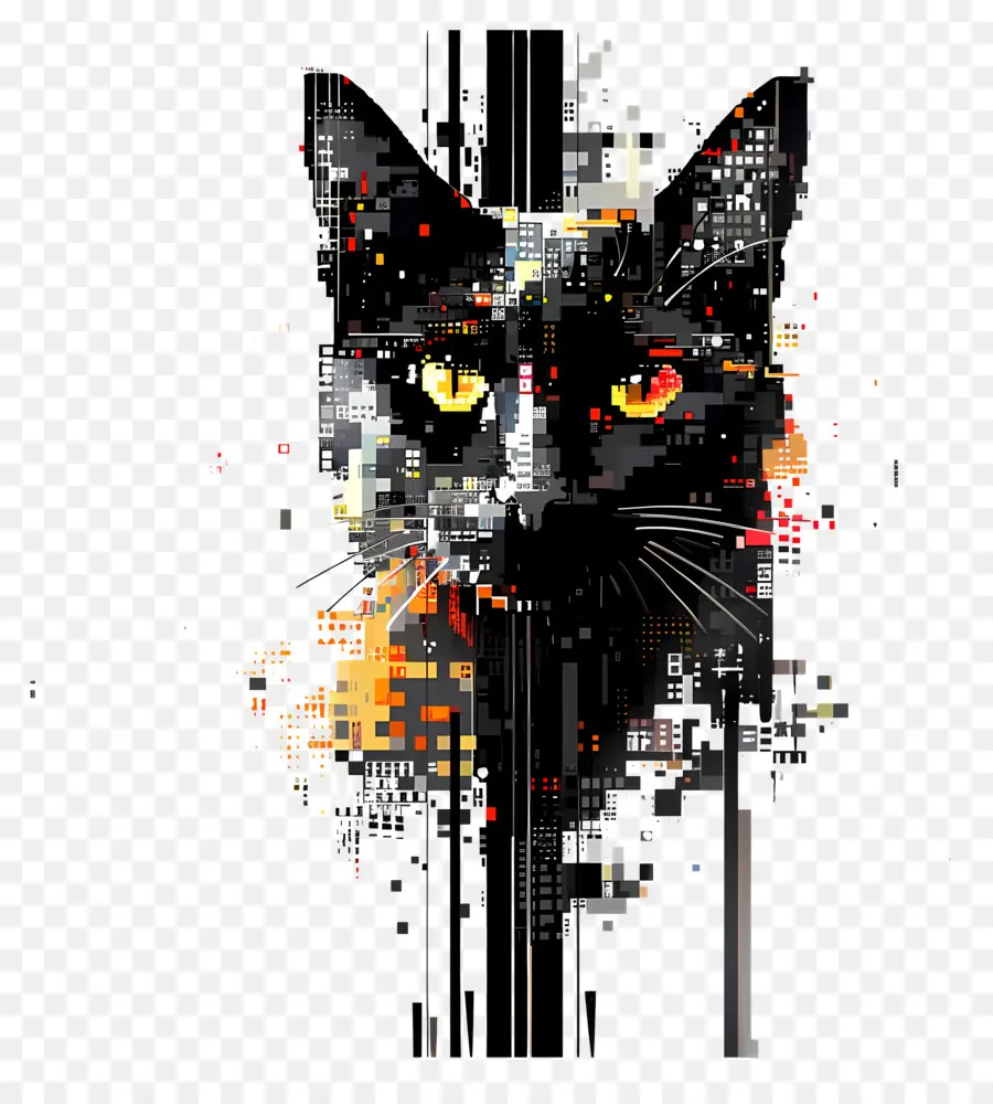 Gato Píxel，Gato Negro Abstracto PNG