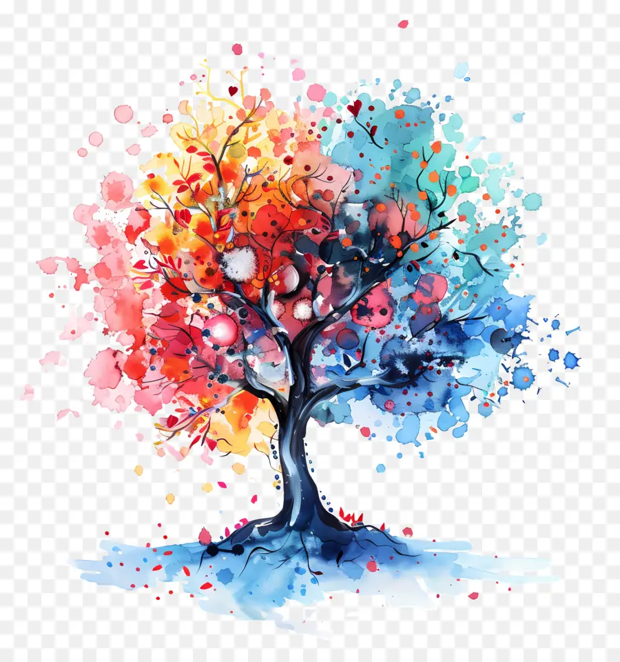 árbol De Acuarela，árbol Colorido PNG