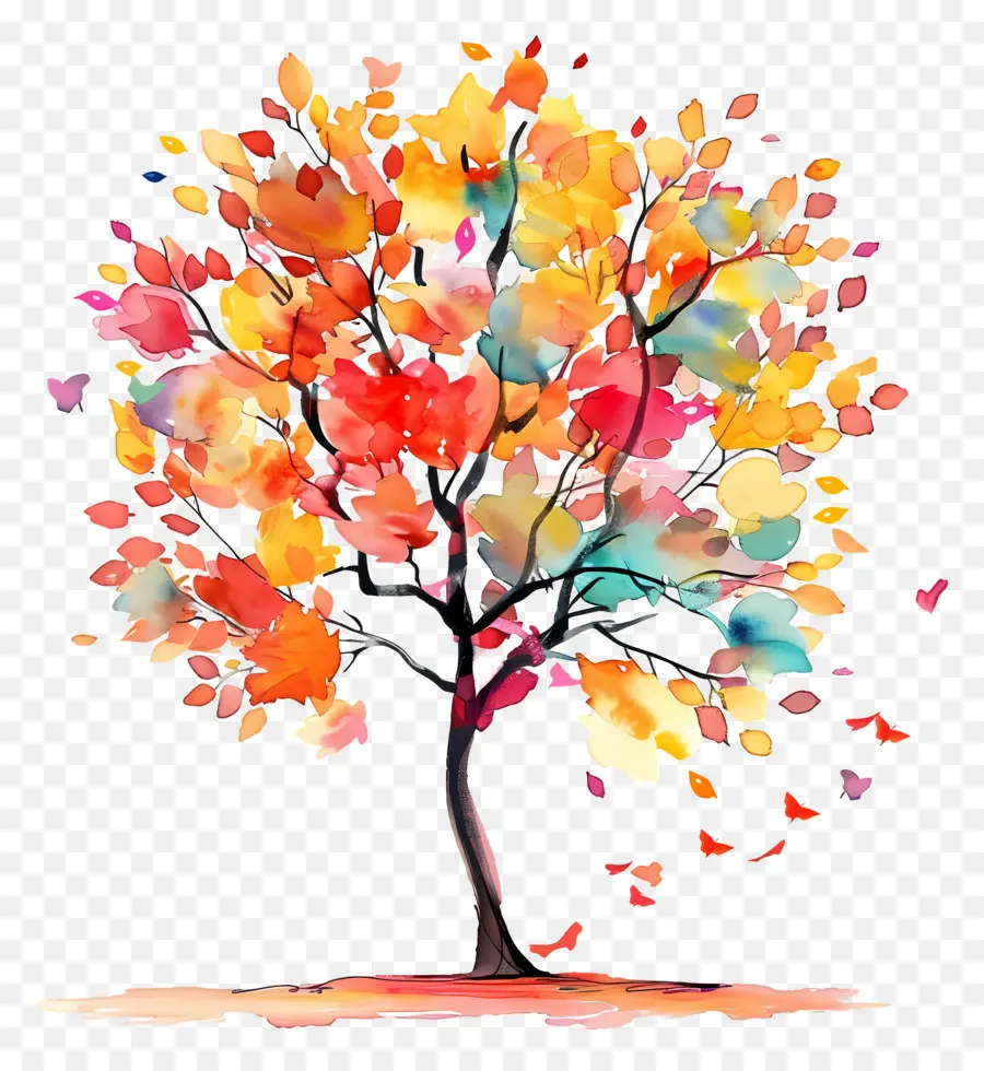 árbol De Acuarela，árbol Colorido PNG