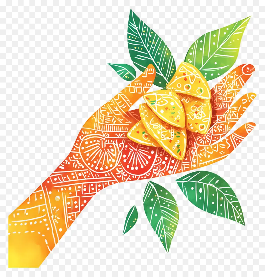 Mano India，Mano De Henna Con Limones PNG