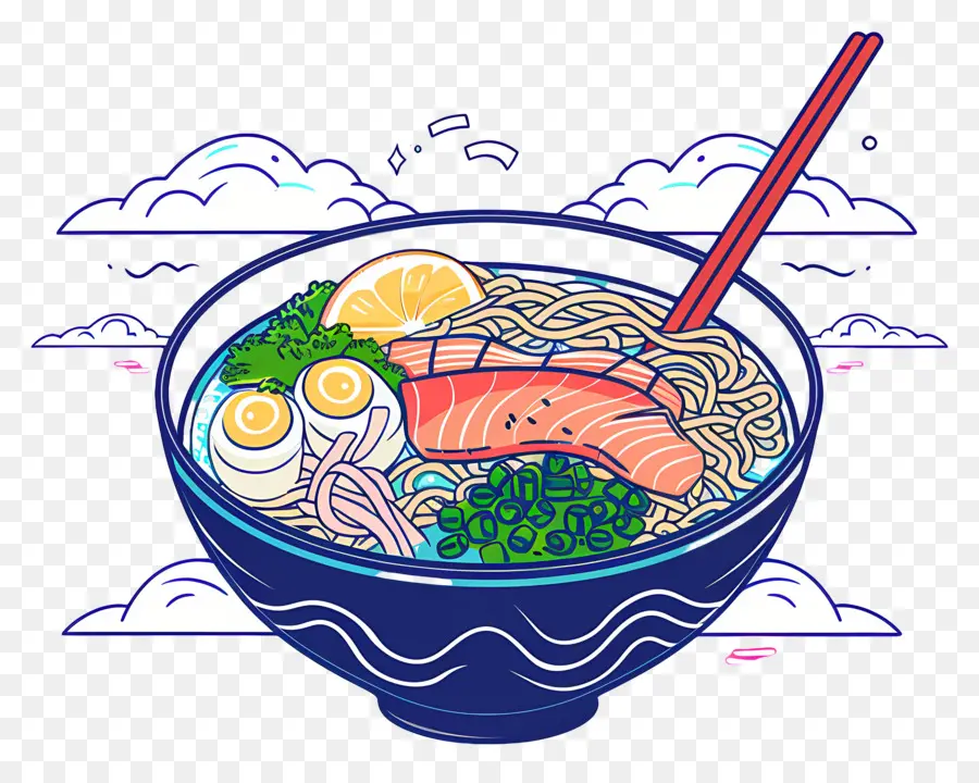 Tazón De Ramen，Tazón De Fideos Con Salmón PNG