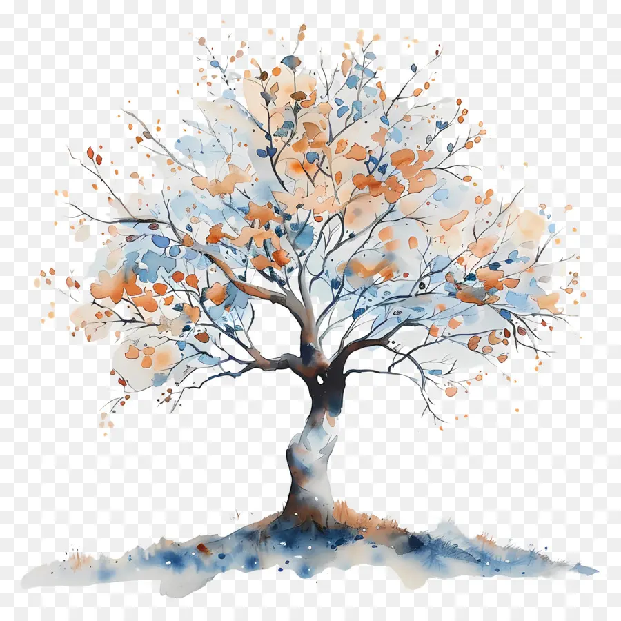 árbol De Acuarela，árbol Azul PNG