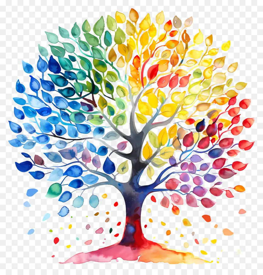 árbol De Acuarela，árbol Colorido PNG