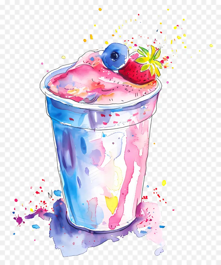 Taza De Yogur De Acuarela，Helado De Arcoiris PNG