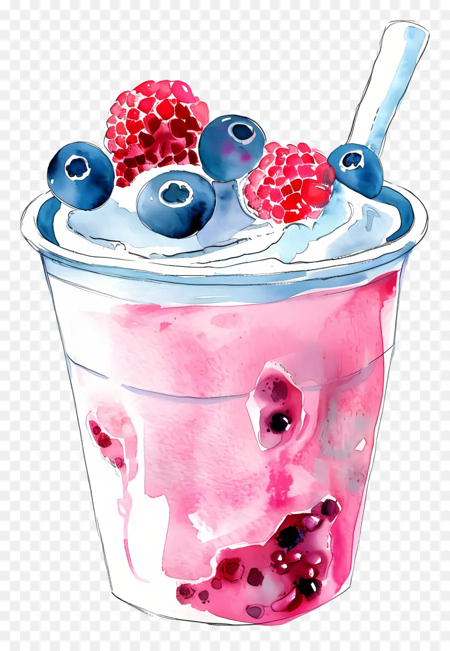 Taza De Yogur De Acuarela，Helado De Arcoiris PNG