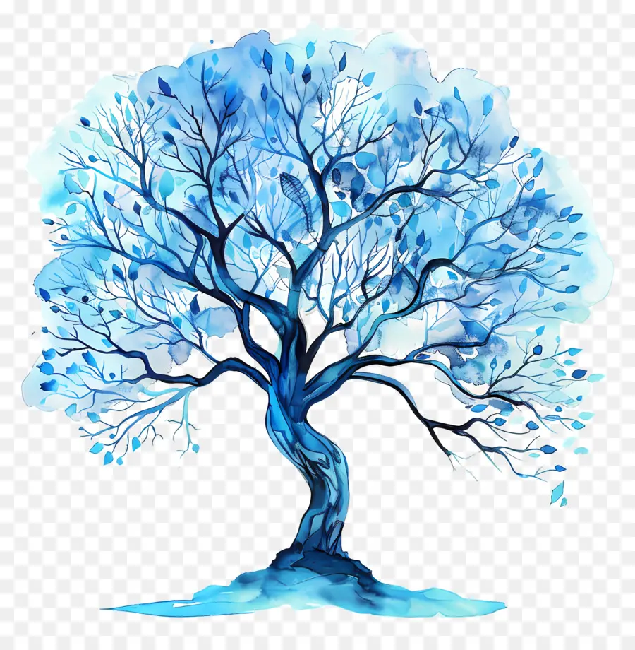 árbol De Acuarela，árbol Azul PNG