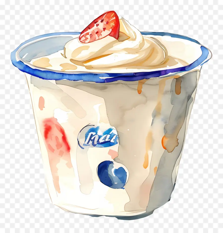 Taza De Yogur De Acuarela，Taza De Yogur Con Fruta PNG