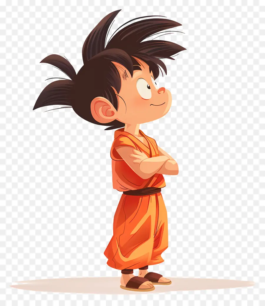 Goku，Niño De Dibujos Animados En Vista Lateral De Gi Naranja PNG