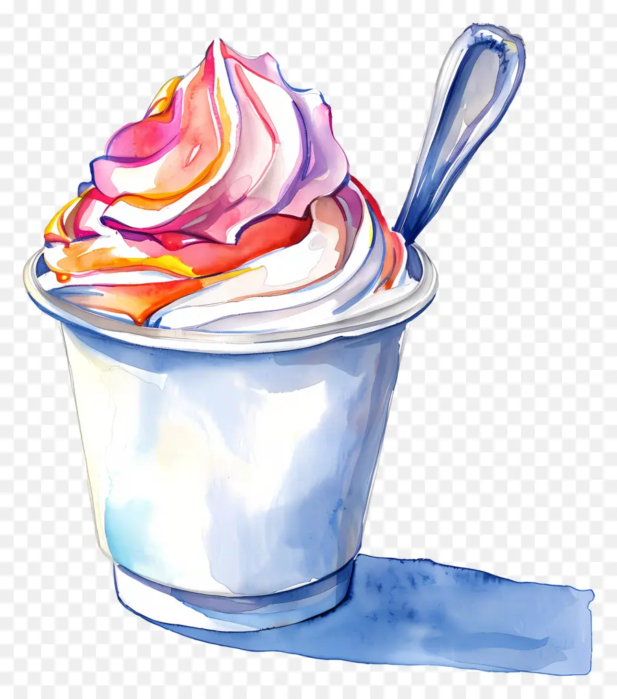 Taza De Yogur De Acuarela，Helado Rosa PNG