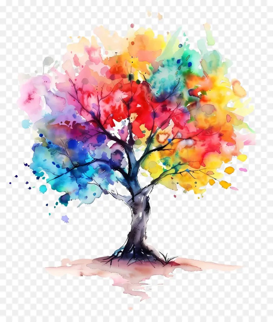 árbol De Acuarela，árbol Colorido PNG