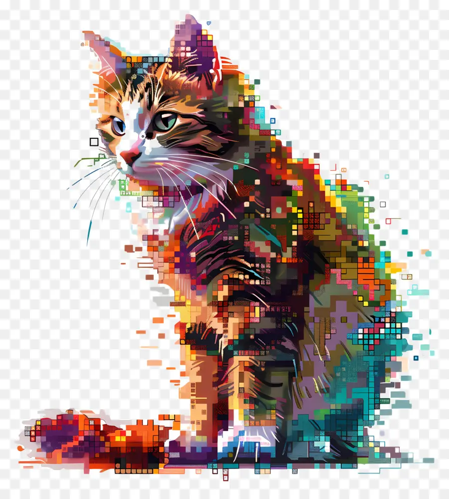 Gato Píxel，Gato Pixelado Colorido PNG