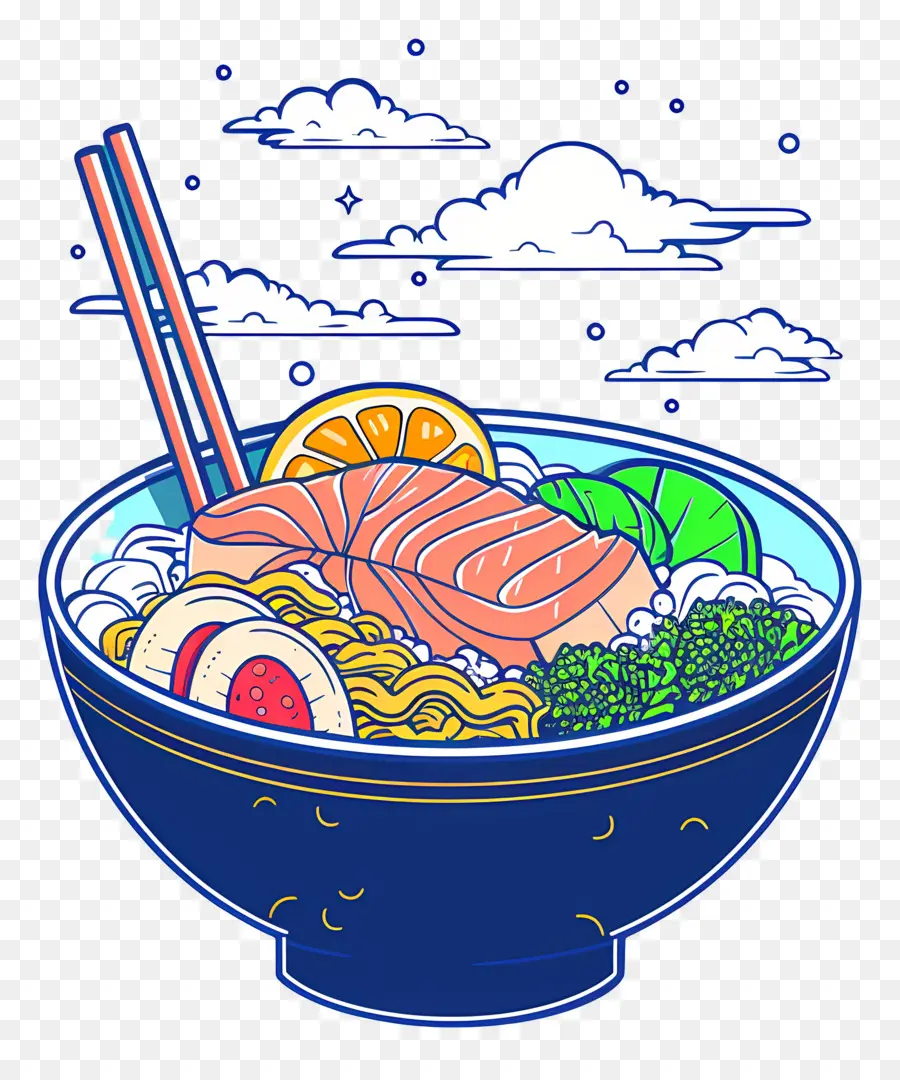 Tazón De Ramen，Tazón De Fideos Con Salmón PNG