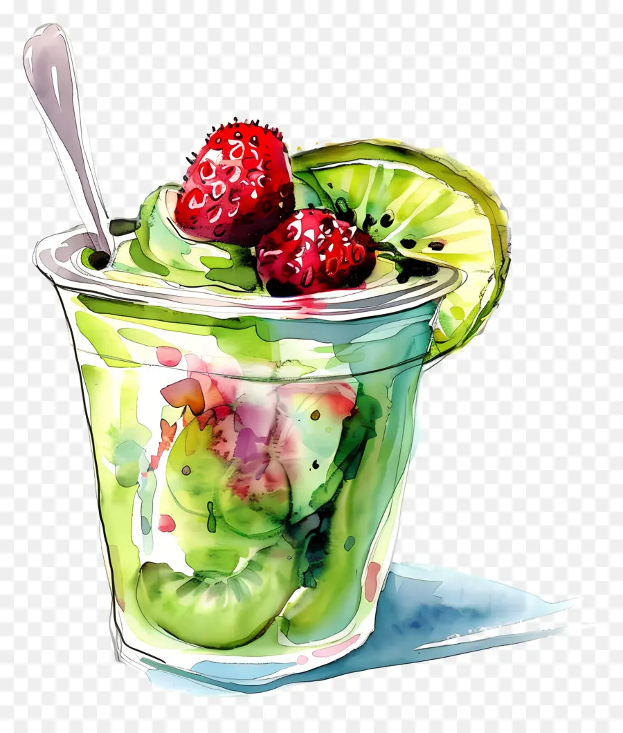 Taza De Yogur De Acuarela，Postre De Frutas En Taza PNG