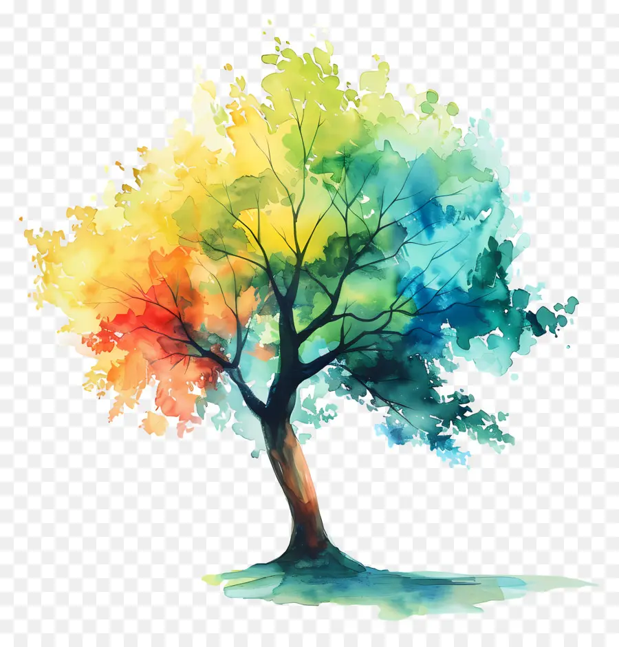 árbol De Acuarela，árbol Colorido PNG