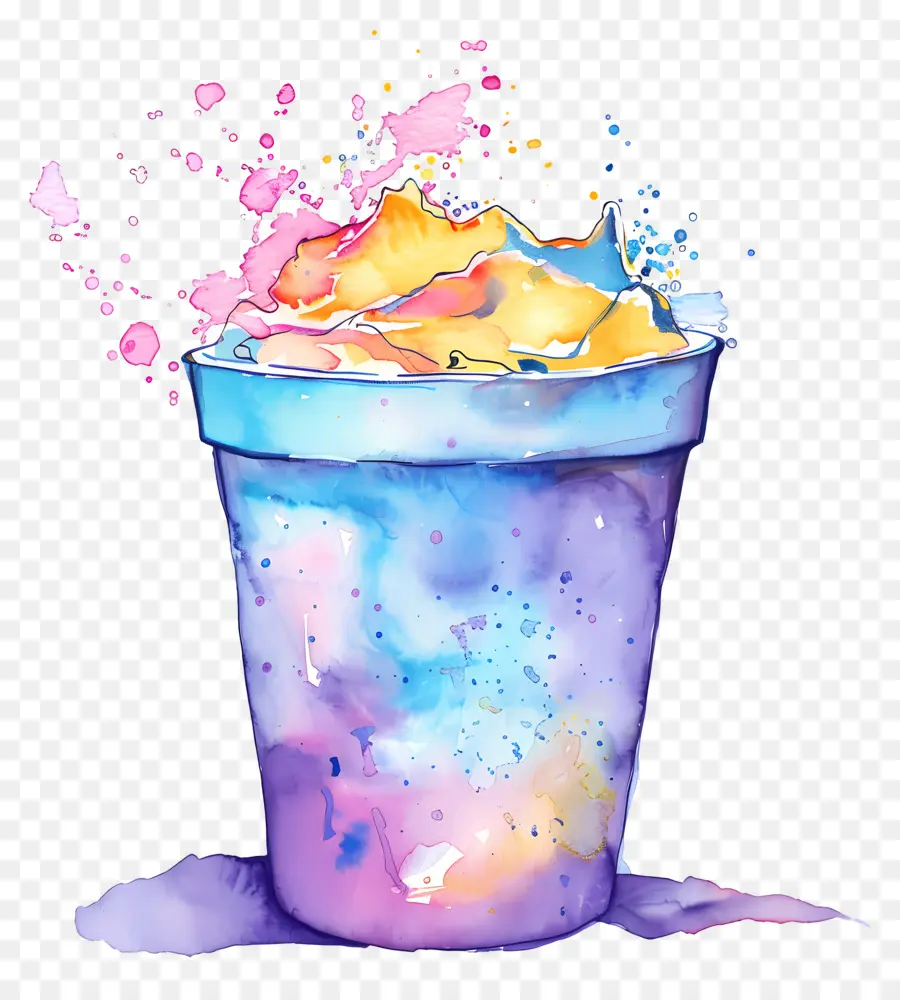 Taza De Yogur De Acuarela，Bebida Colorida PNG