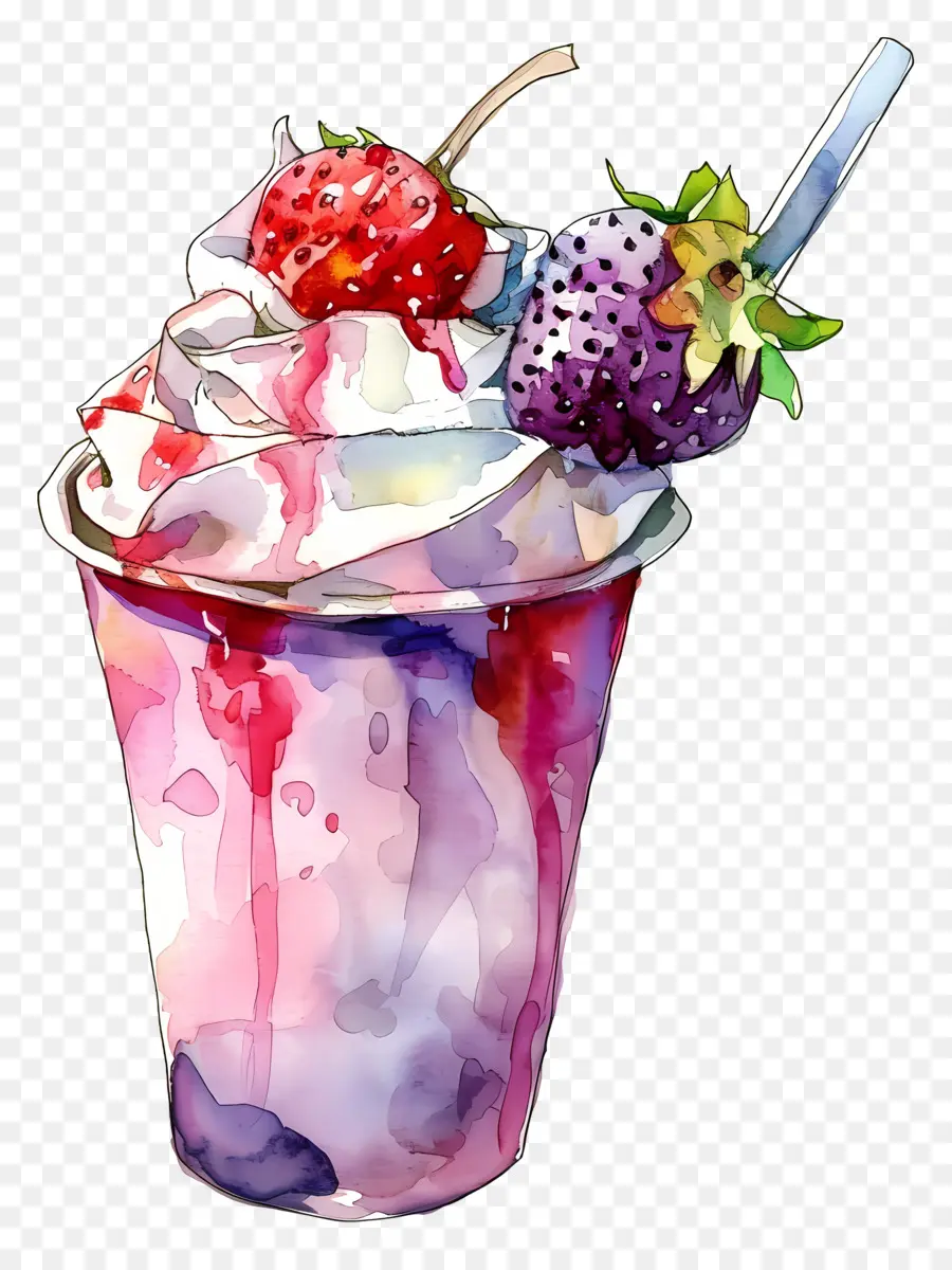 Taza De Yogur De Acuarela，Helado De Arcoiris PNG