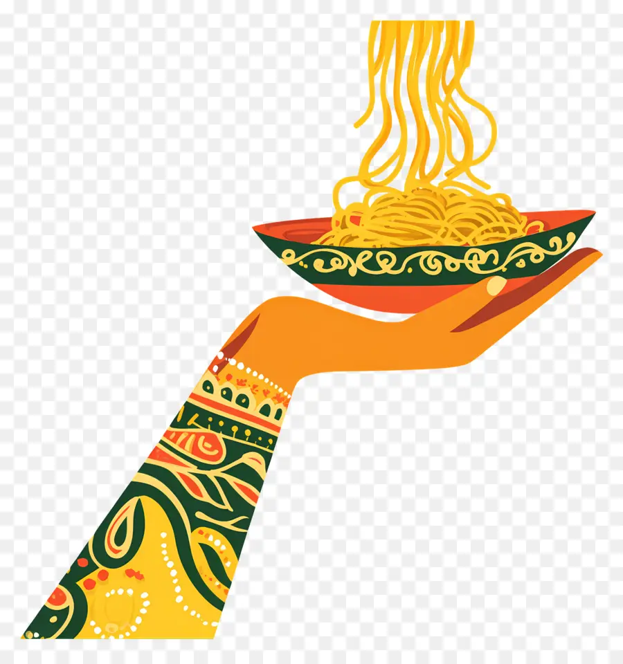 Mano India，Mano Decorada Con Fideos PNG