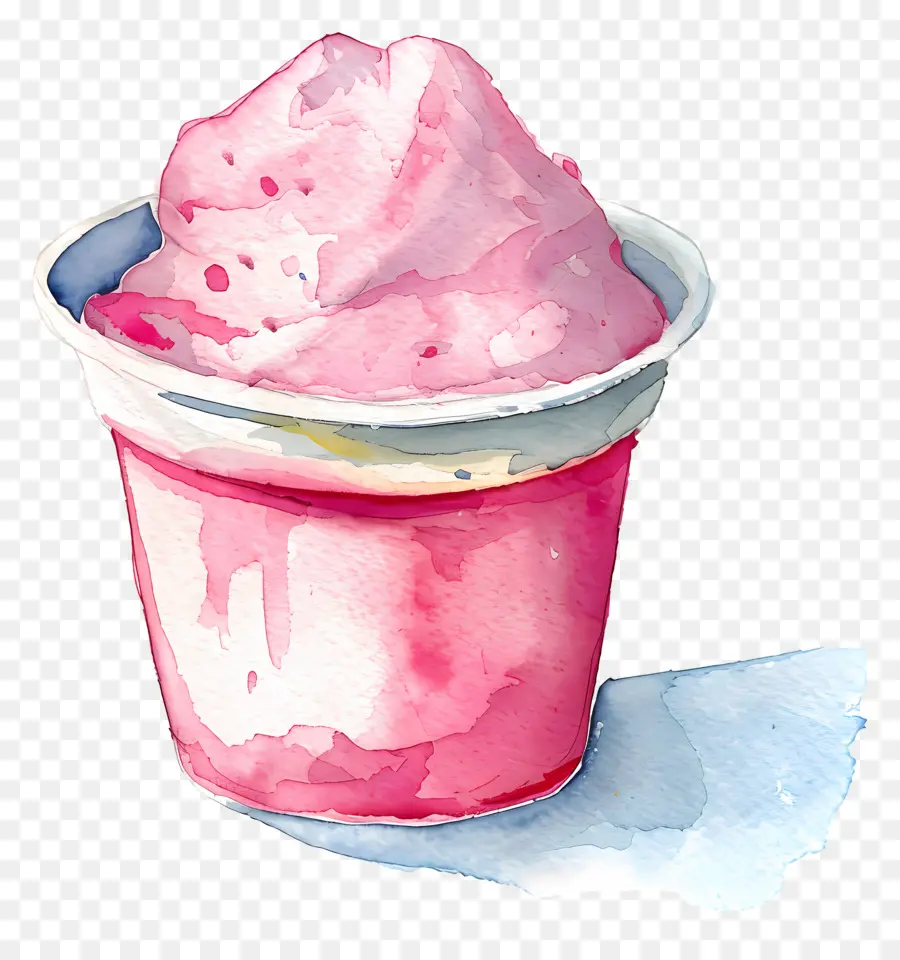 Taza De Yogur De Acuarela，Helado Rosa En Taza PNG