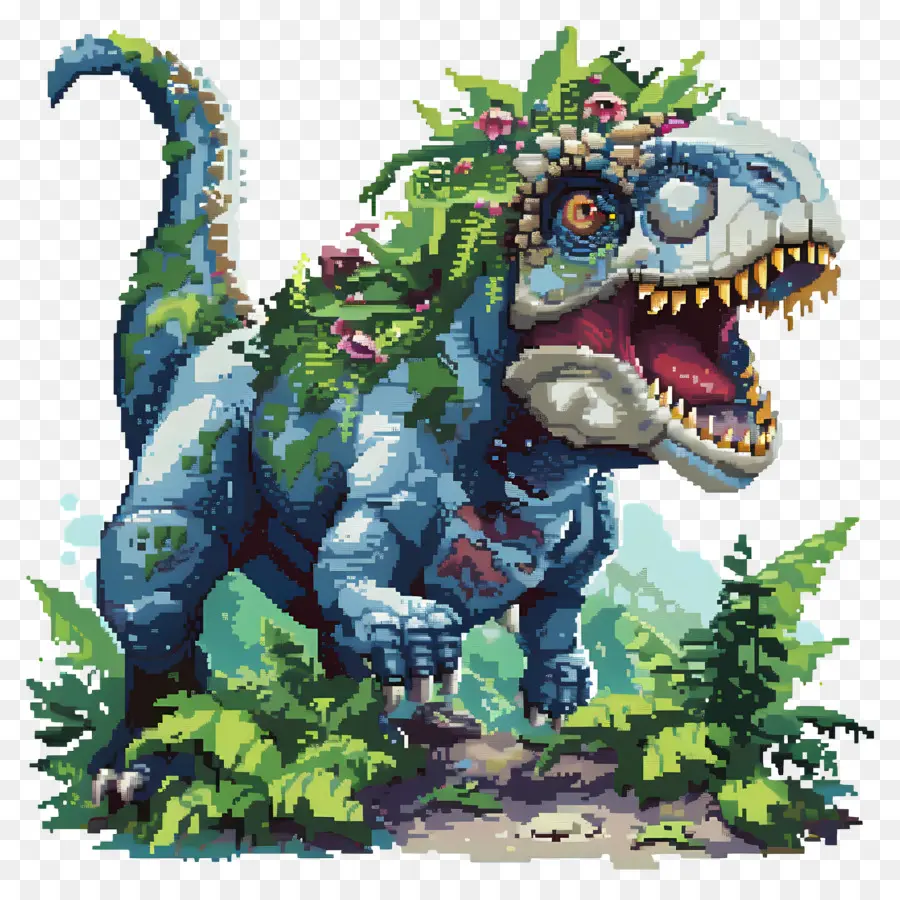 Dinosaurio Píxel，Dinosaurio Azul PNG