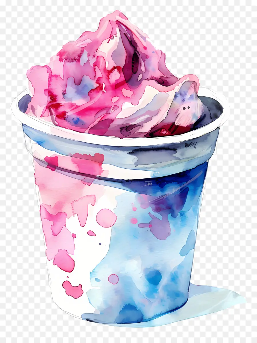 Taza De Yogur De Acuarela，Helado Colorido PNG