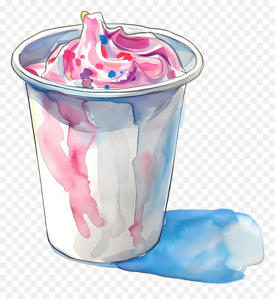 Taza De Yogur De Acuarela，Helado Rosa PNG