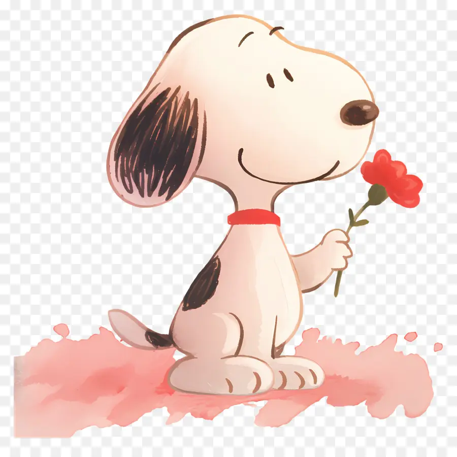 Snoopy，Perro De Dibujos Animados Con Flor PNG