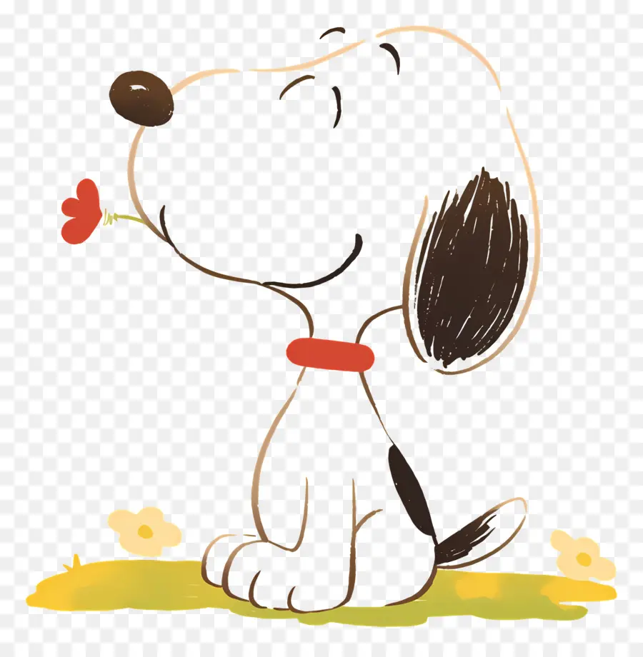 Snoopy，Perro De Dibujos Animados Con Flor PNG