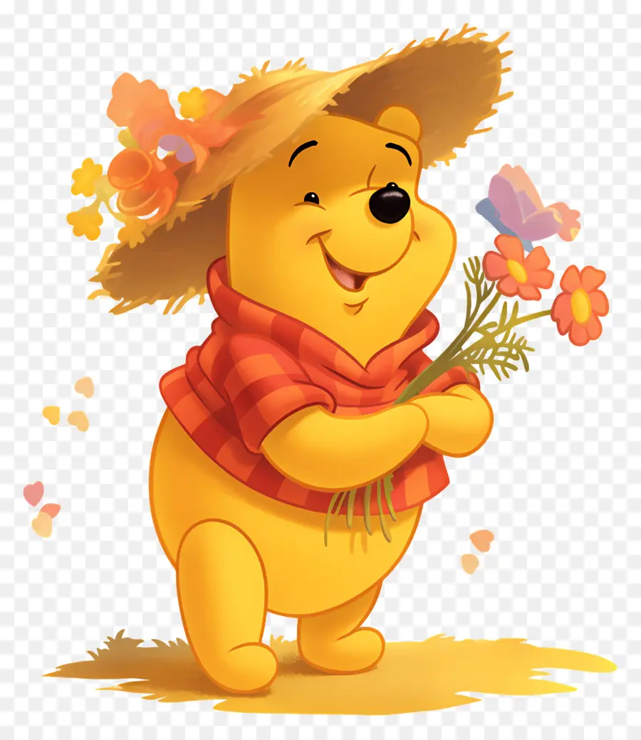 Winnie El Pooh，Oso Amarillo Con Flores PNG